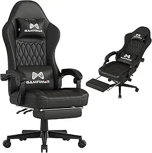 Gaming Chair with Footrest, Ergonomic Computer Chair, PU Breathable Material with Headrest and Lumbar Support, Suitable for Sill