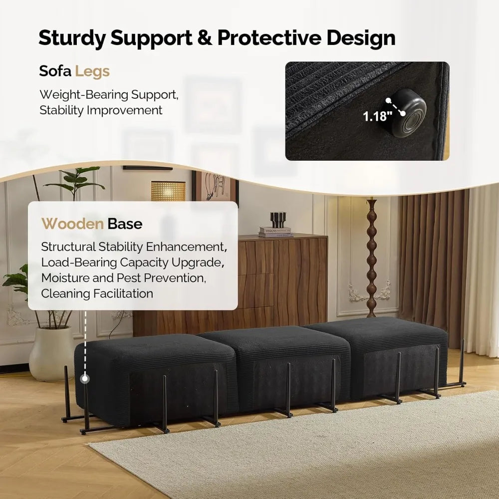 112.2“ Convertible Corduroy Cloud Sectional Couches with Movable Ottoman, L-Shaped Upholstered Sofa with Deep Seat