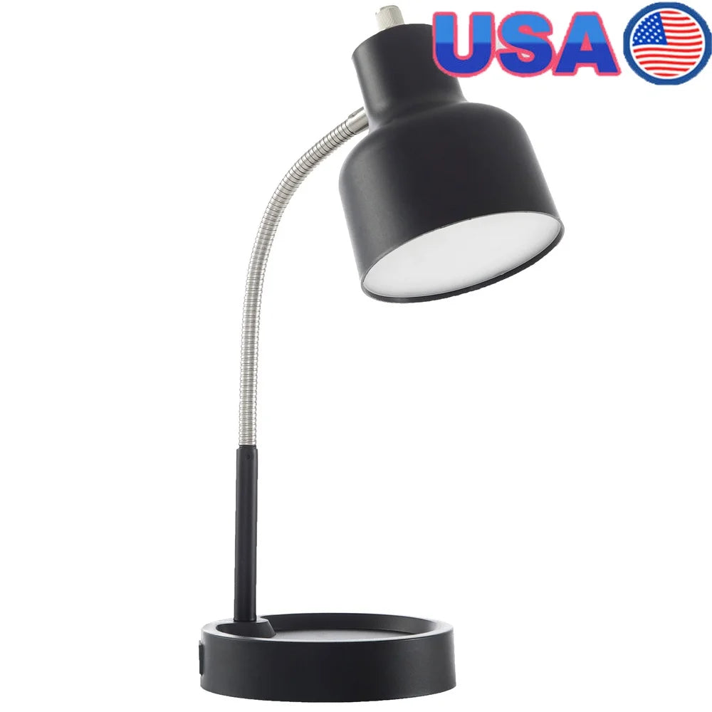 LED Desk Lamp with Integrated AC Outlet Catch-All Base Flexible Gooseneck Energy Efficient Long Lasting 12000 Hours Workspace