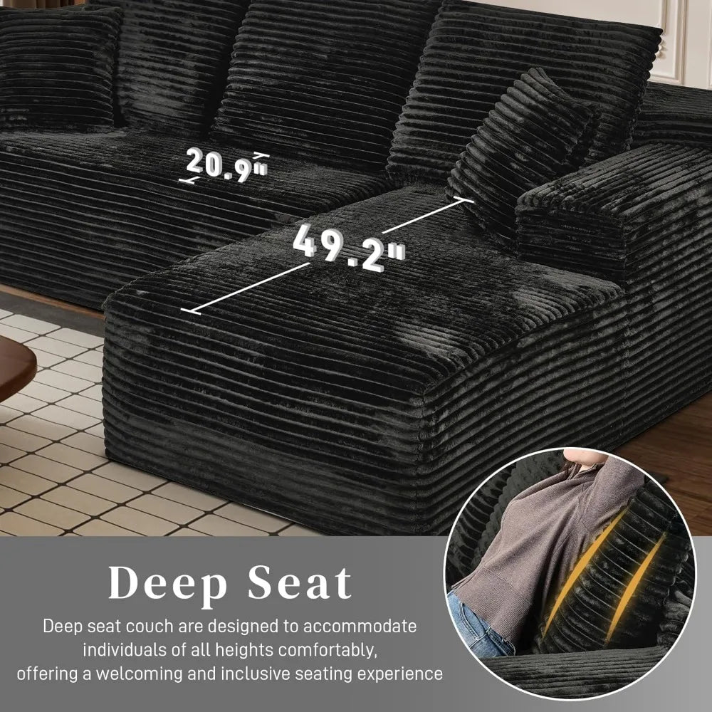 Modular Sectional Sofa Cloud Sectional Couch, 107" Comfy Fluffy L Shaped Black Couches, Deep Seat Memory Foam