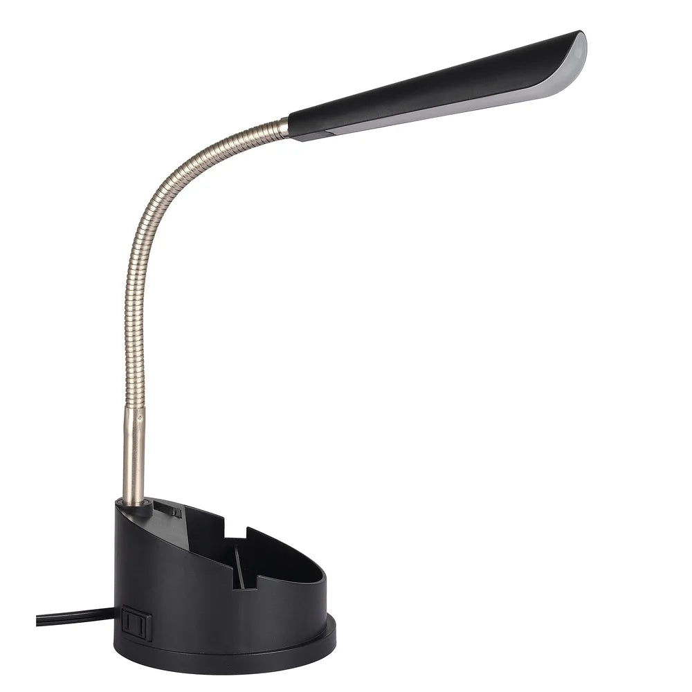 LED Desk Organizer Lamp with Adjustable Gooseneck AC Outlet Mobile Devices Modern Plastic Finish Home Office Dorm Study
