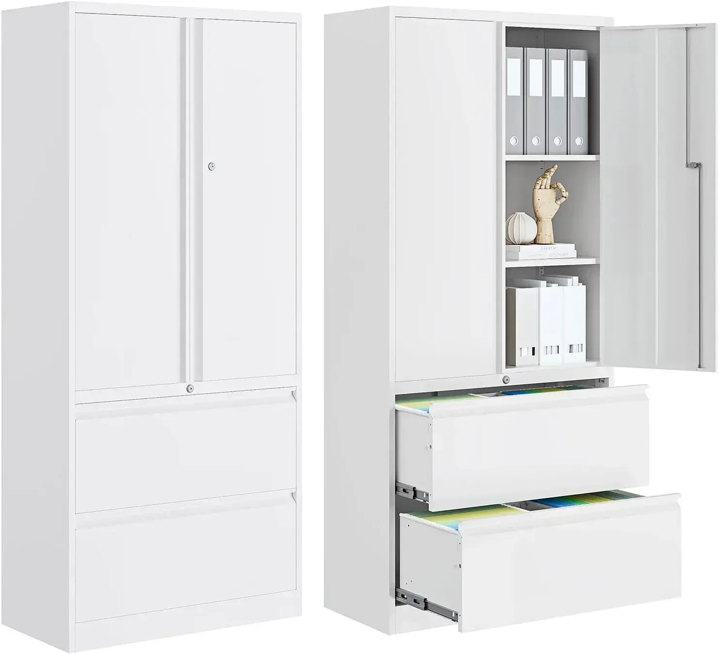 2-Drawer Metal File Cabinet, Lateral Vertical Filing Cabinets for Home Office, Locking File Cabinet with Storage Shelves