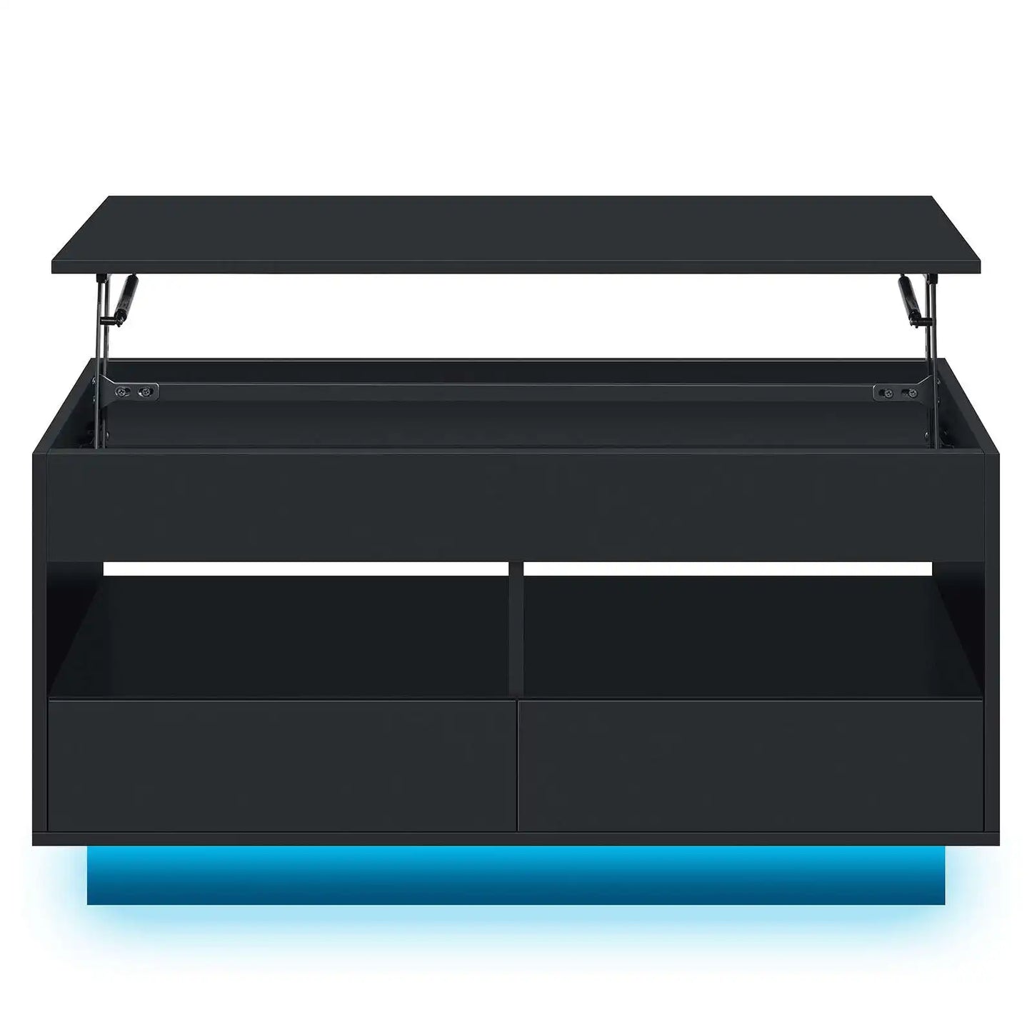 Top Lift Coffee Table with RGB LED Light High Gloss Surface Hidden Storage Compartment and Drawer Height Adjustable Tea Tables