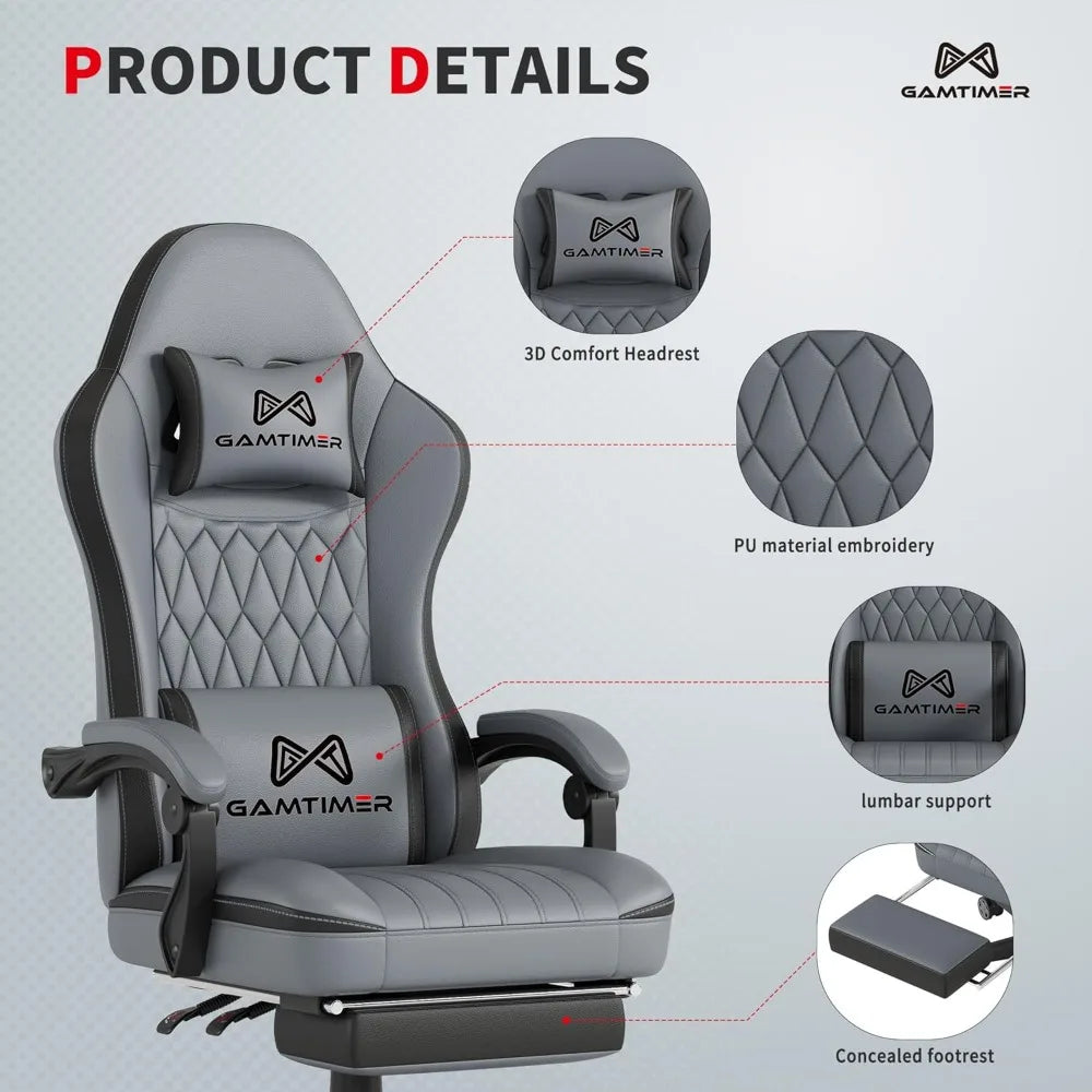 Gaming Chair with Footrest, Ergonomic Computer Chair, PU Breathable Material with Headrest and Lumbar Support, Suitable for Sill
