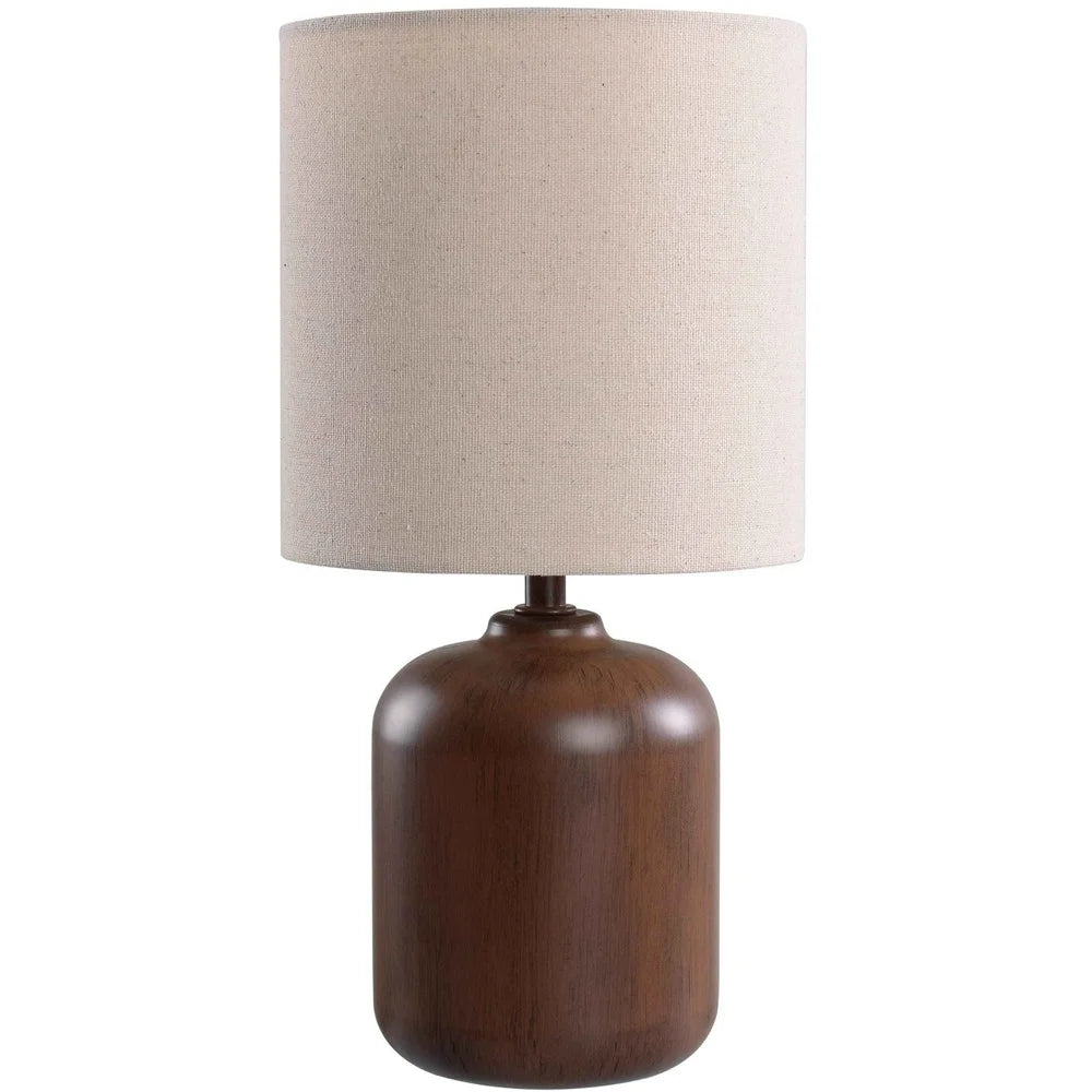 Mini Faux Wood Table Lamp with White Shade Traditional Style Energy Efficient Desk Light Living Room Bedroom Office