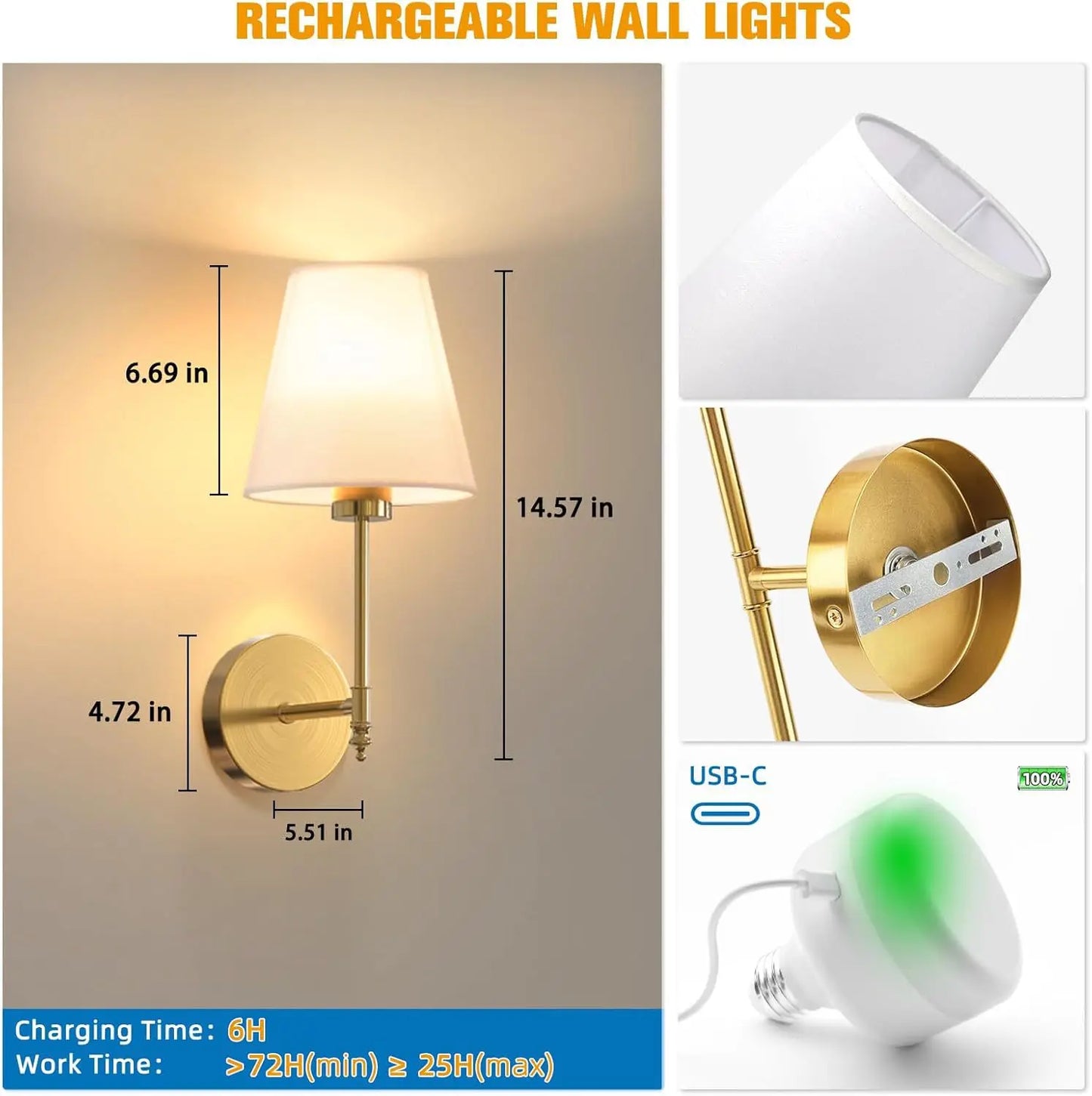 Hot-Selling Nordic Corridor Wall Lamp Indoor Atmosphere Rechargeable USB Charging Touch Dimmer Lamp