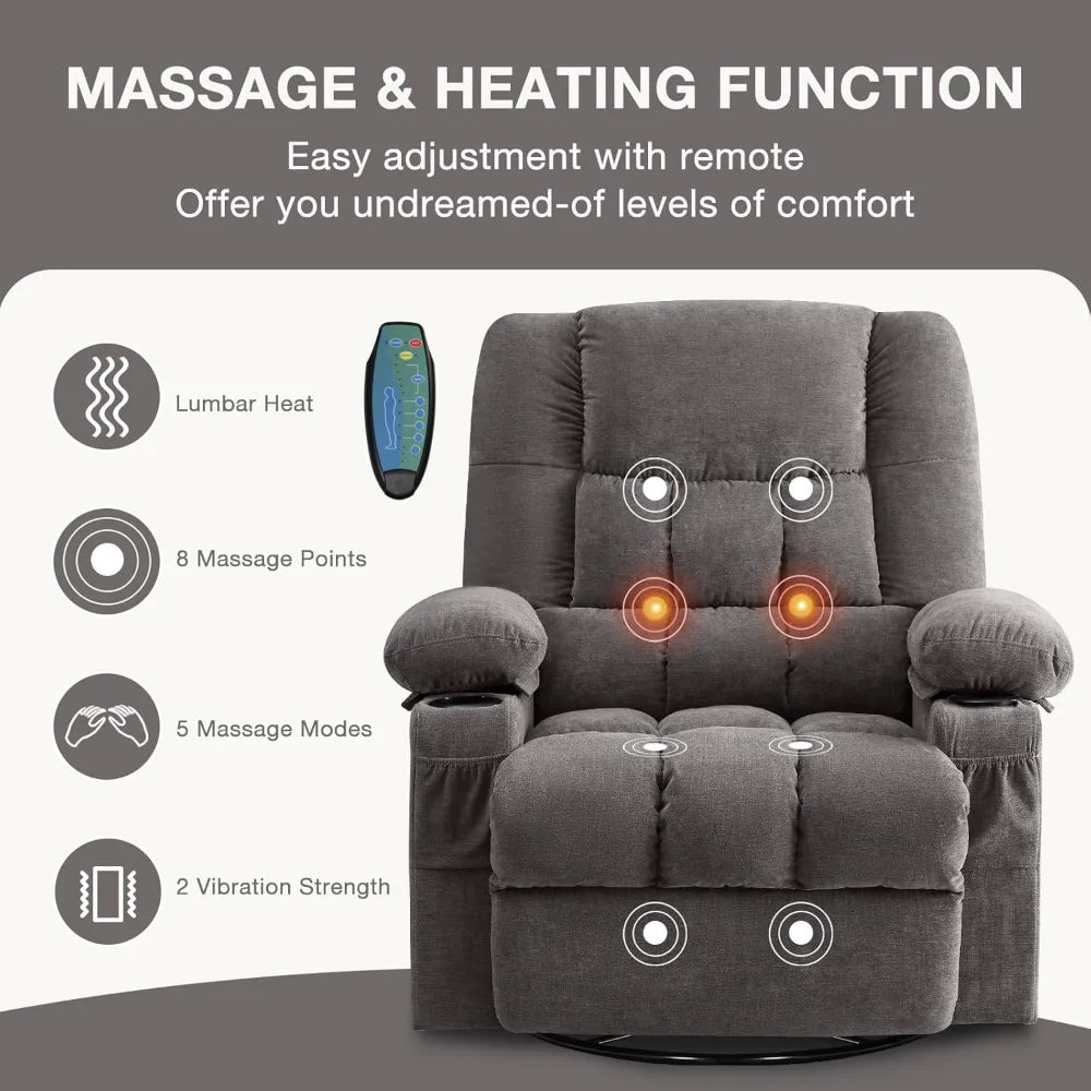 Massage Swivel Rocker Recliner Chair with Vibration Massage and Heat Ergonomic Lounge Chair for Living Room with Rocking Functio