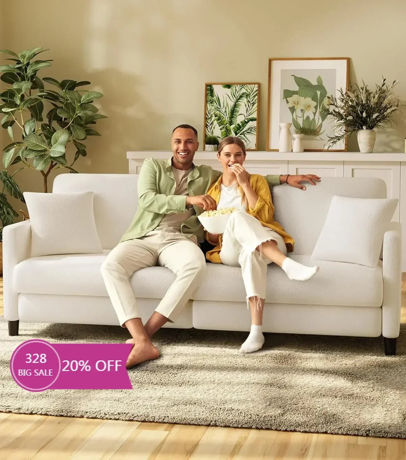 83" Sofas, Comfy Loveseat Sofa, Teddy Fleece Love Seat Couch, Tool-Free Setup Couches