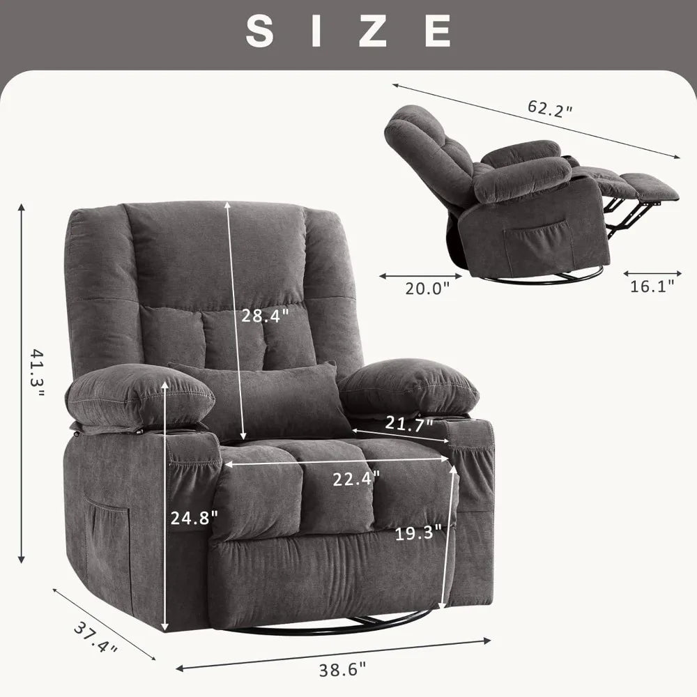 Massage Swivel Rocker Recliner Chair with Vibration Massage and Heat Ergonomic Lounge Chair for Living Room with Rocking Functio