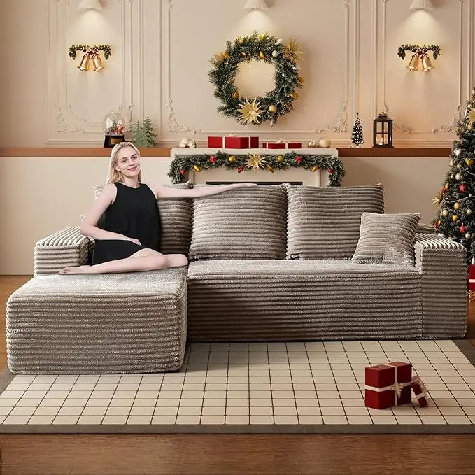 Modular Sectional Sofa Cloud Sectional Couch, 107" Comfy Fluffy L Shaped Black Couches, Deep Seat Memory Foam