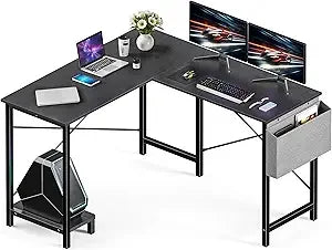 L Shaped Desk Gaming Computer 50 Inch Reversible Corner Table PC for Writing Study Student with Wood Tabletop Metal Frame CPU St