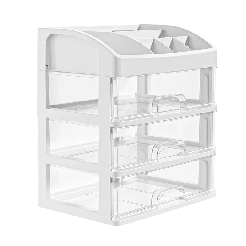 Multi-Layer Office Desktop Storage Box Cosmetic Organizer with Drawers - Transparent Storage Box for Makeup File