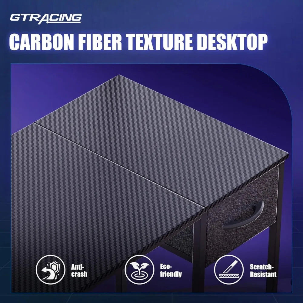 Computer Desk with 5 Fabric Drawers, 47 Inch Home Office Desk with Storage Shelves, Gaming Writing Work Study Table for Bedroom,