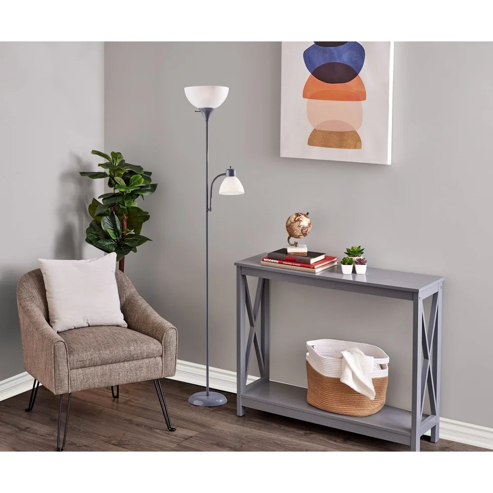 72 Inch Modern Floor Lamp with Adjustable Reading Light 3 Way Rotary Switch Plastic Shades Living Room Bedroom Office