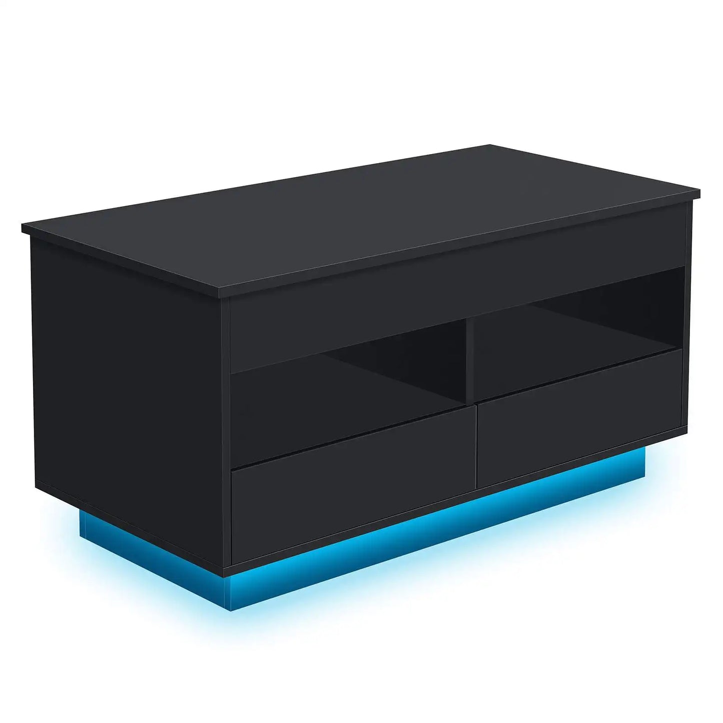 Top Lift Coffee Table with RGB LED Light High Gloss Surface Hidden Storage Compartment and Drawer Height Adjustable Tea Tables
