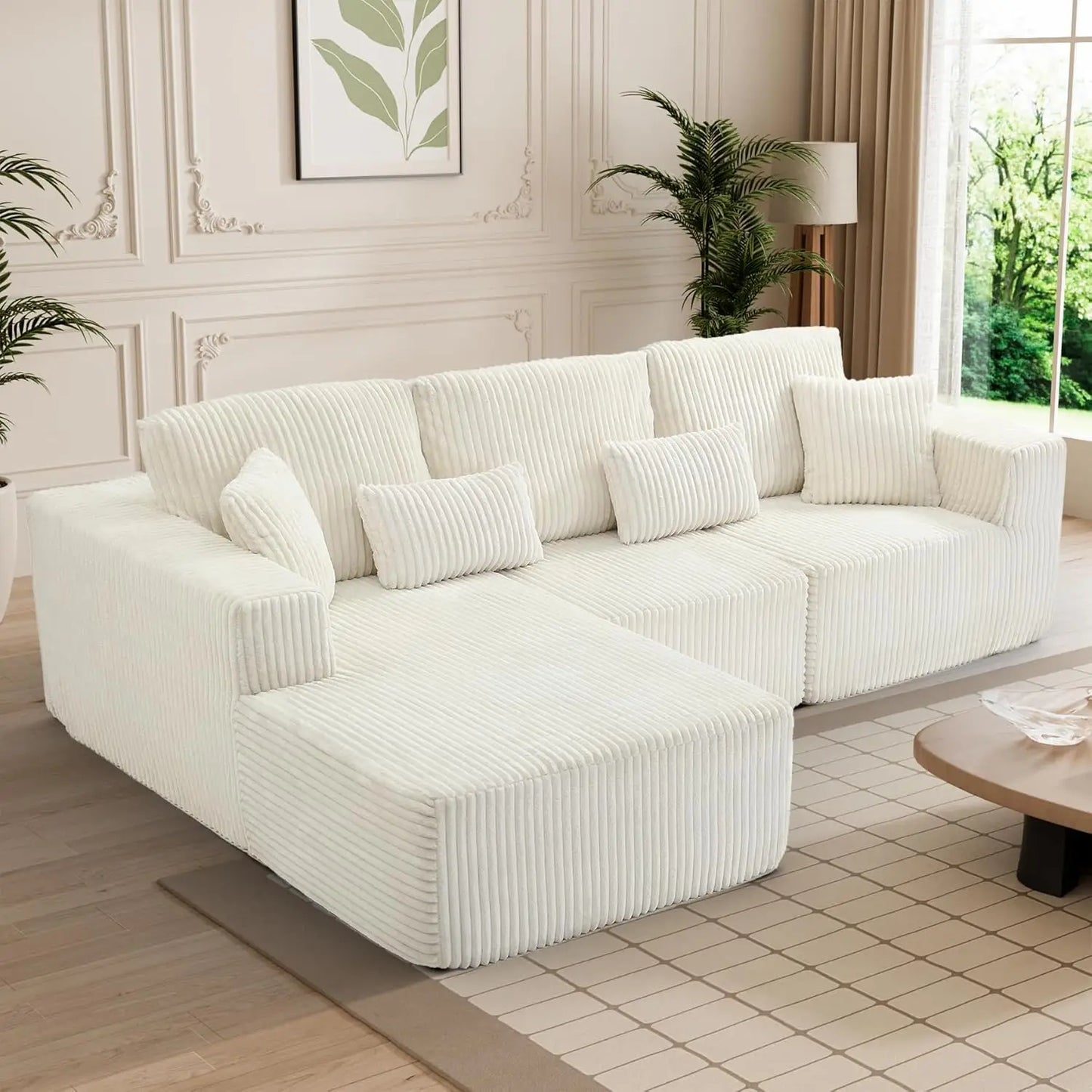 Modular Sectional Sofa Cloud Sectional Couch, 107" Comfy Fluffy L Shaped Black Couches, Deep Seat Memory Foam