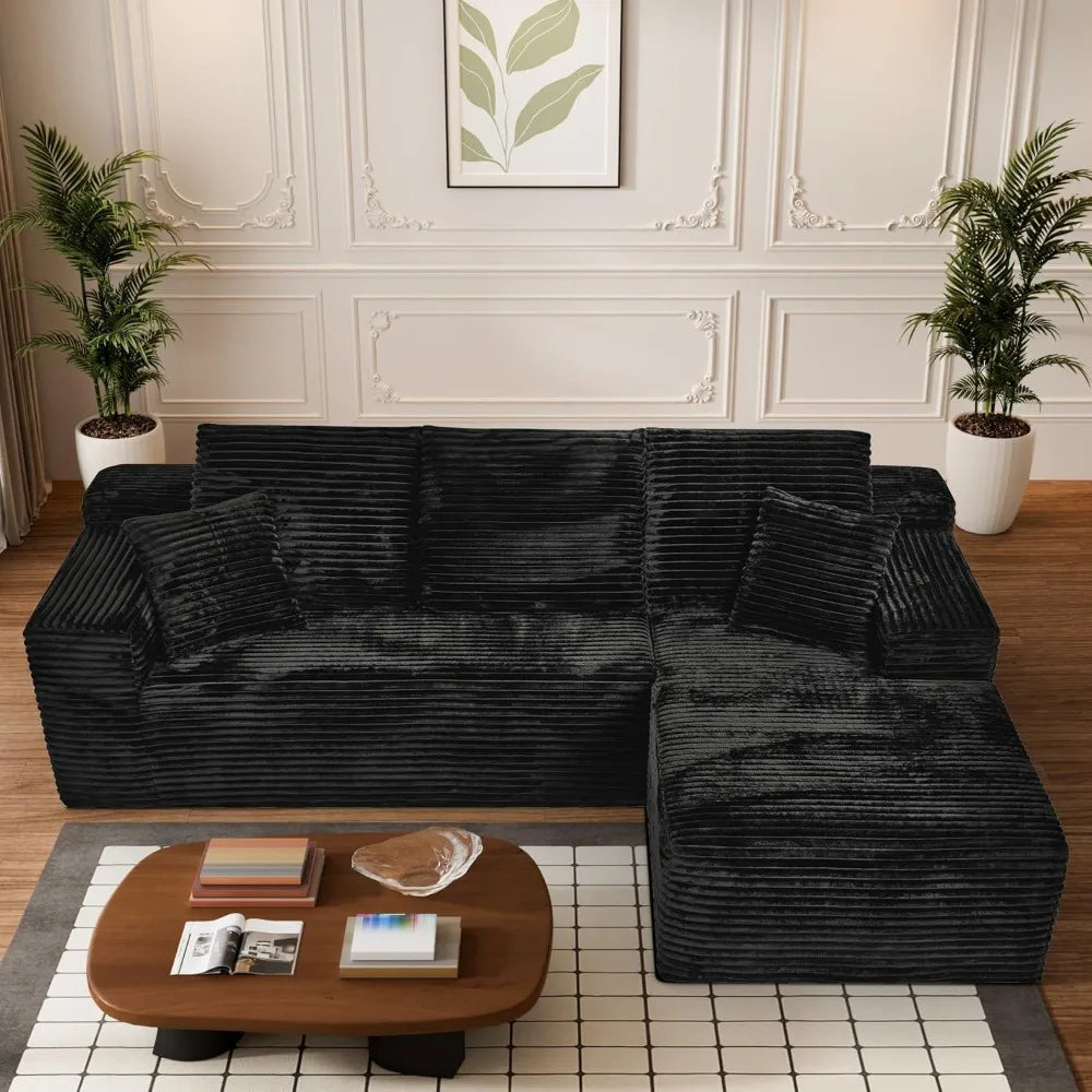 Modular Sectional Sofa Cloud Sectional Couch, 107" Comfy Fluffy L Shaped Black Couches, Deep Seat Memory Foam