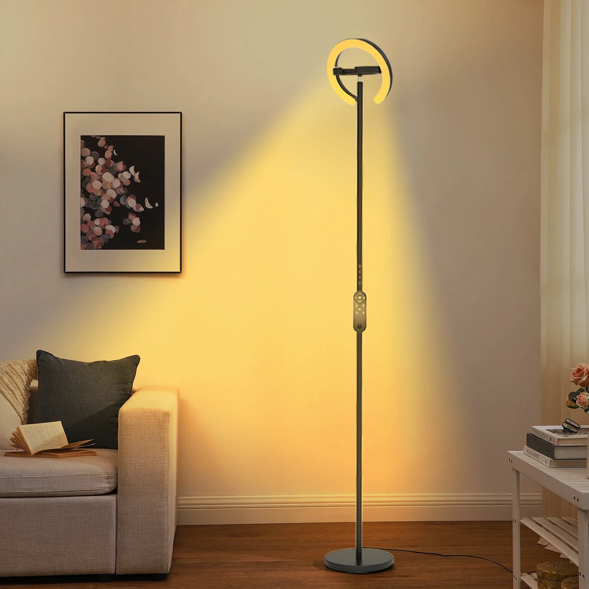 Modern Standing LED Floor Lamp with 2 Rotatable Lights, Remote & Touch Control, Bright Stepless Dimmable, Ideal for Office