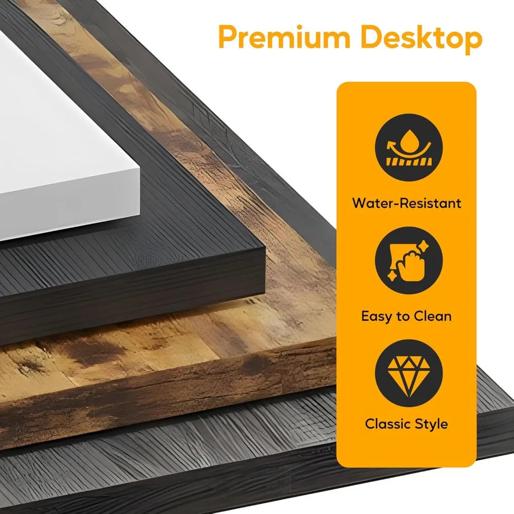 L Shaped Desk Gaming Computer 50 Inch Reversible Corner Table PC for Writing Study Student with Wood Tabletop Metal Frame CPU St