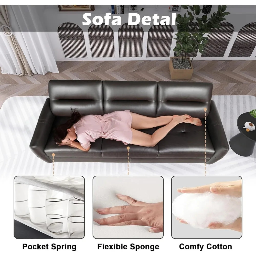 85 "artificial leather office sofa with USB, modern 3-seater, stain resistant and 3-clustered plush cushions, office sofa