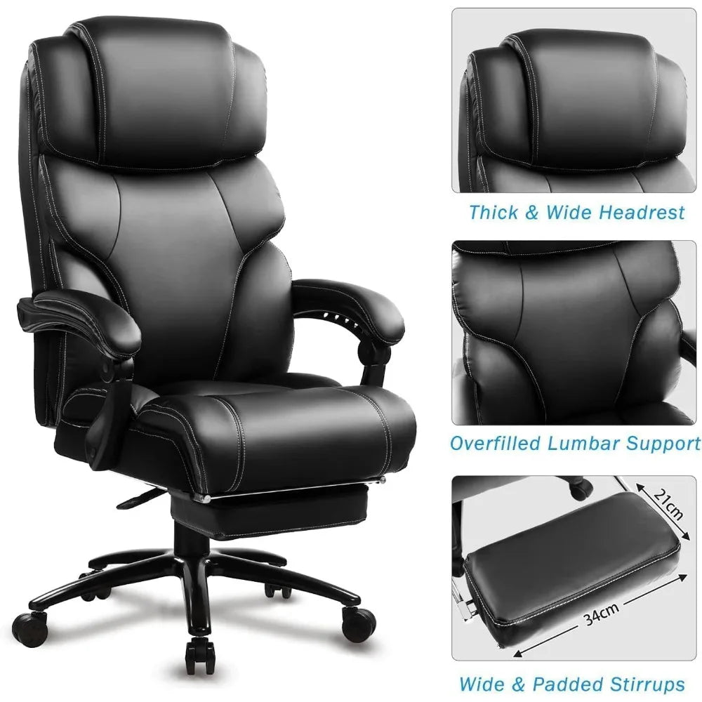 Big and Tall Office Chair 400LBS with Footrest, Heavy Duty Reclining Executive Desk Chairs, High Back Wide Seat Ergonomic Home C