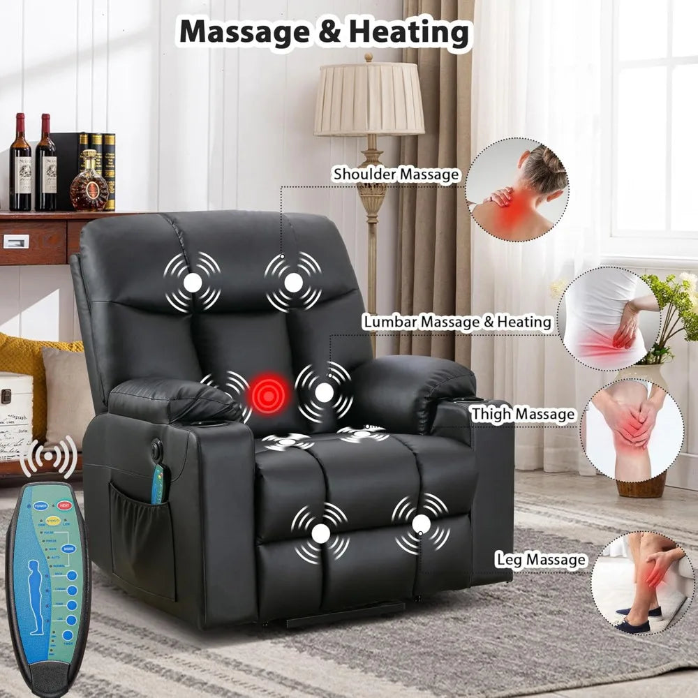 26" Extra Wide Lift Chair with Heat and Massage, Faux Leather Power Lift Recliner Massage Chair for Adults Elderly,