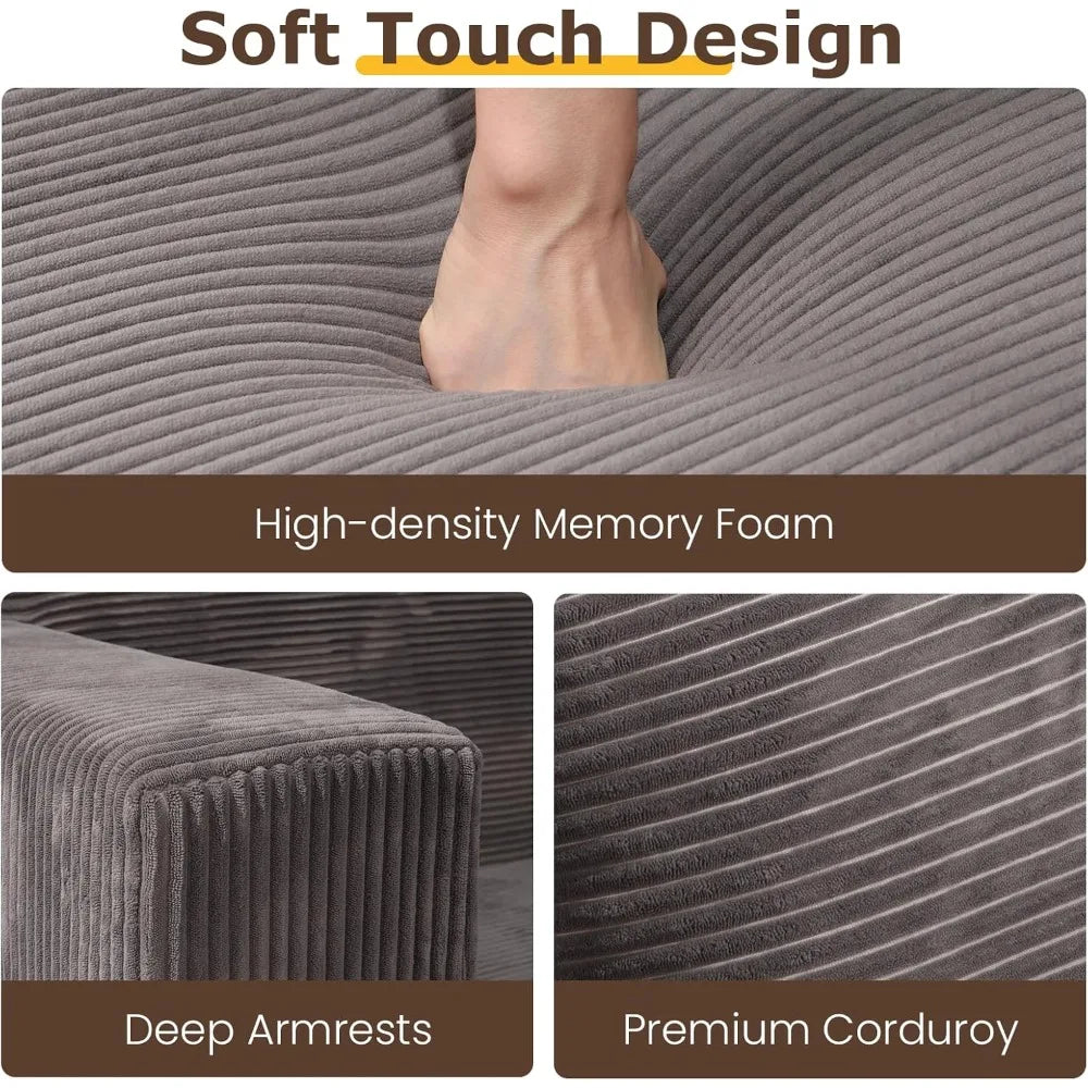 Convertible Sofa Bed, 3 in 1 Loveseat Folding Couch Bed Foldable - Boneless Couch & Floor Futon Sleeper, Corduroy Pull Out Sofa