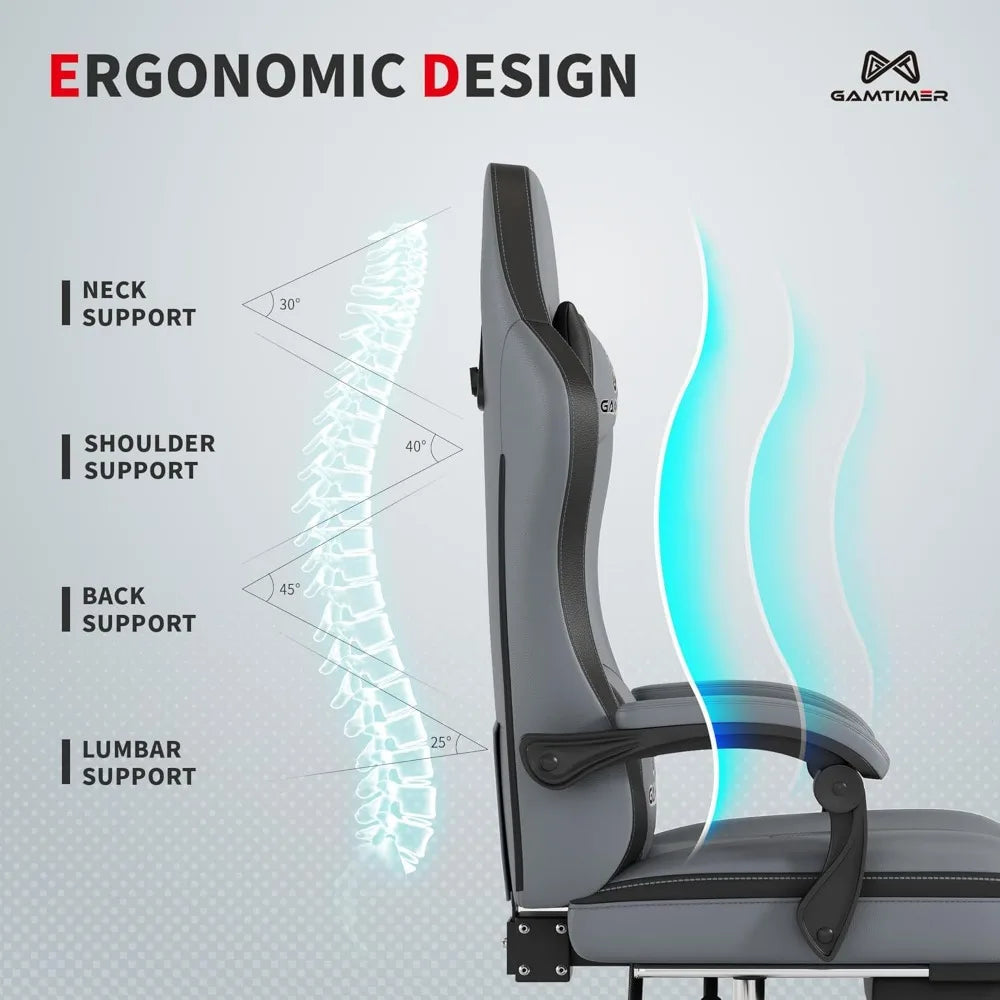 Gaming Chair with Footrest, Ergonomic Computer Chair, PU Breathable Material with Headrest and Lumbar Support, Suitable for Sill