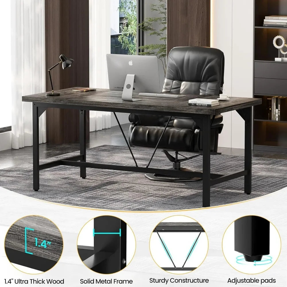 Large Computer Desk, 63x31.5 Inch Large Office Desks, Premium Sturdy 2 Person Desk, 1.4” Thick Study Writing Table, Modern