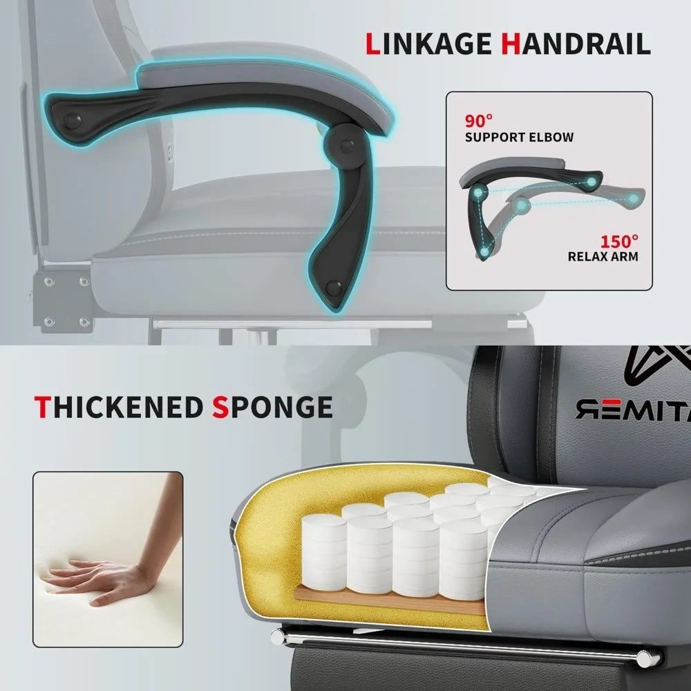 Gaming Chair with Footrest, Ergonomic Computer Chair, PU Breathable Material with Headrest and Lumbar Support, Suitable for Sill
