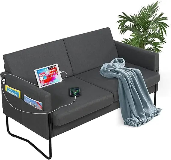 compact 51" grey loveseat sofa with usb ports for cozy living spaces