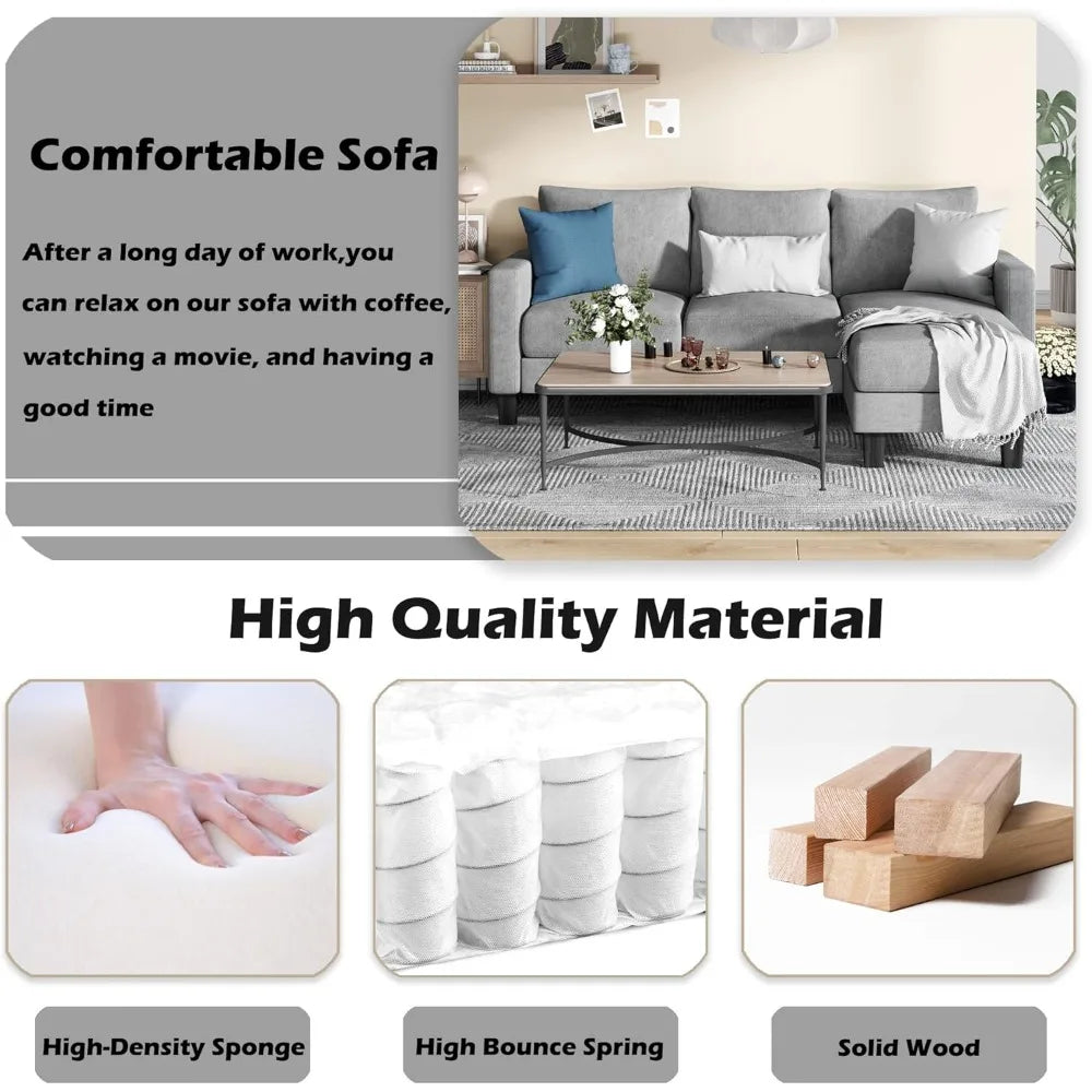 Convertible Sectional 3 L-Shaped Couch Soft Seat with Modern Linen Fabric