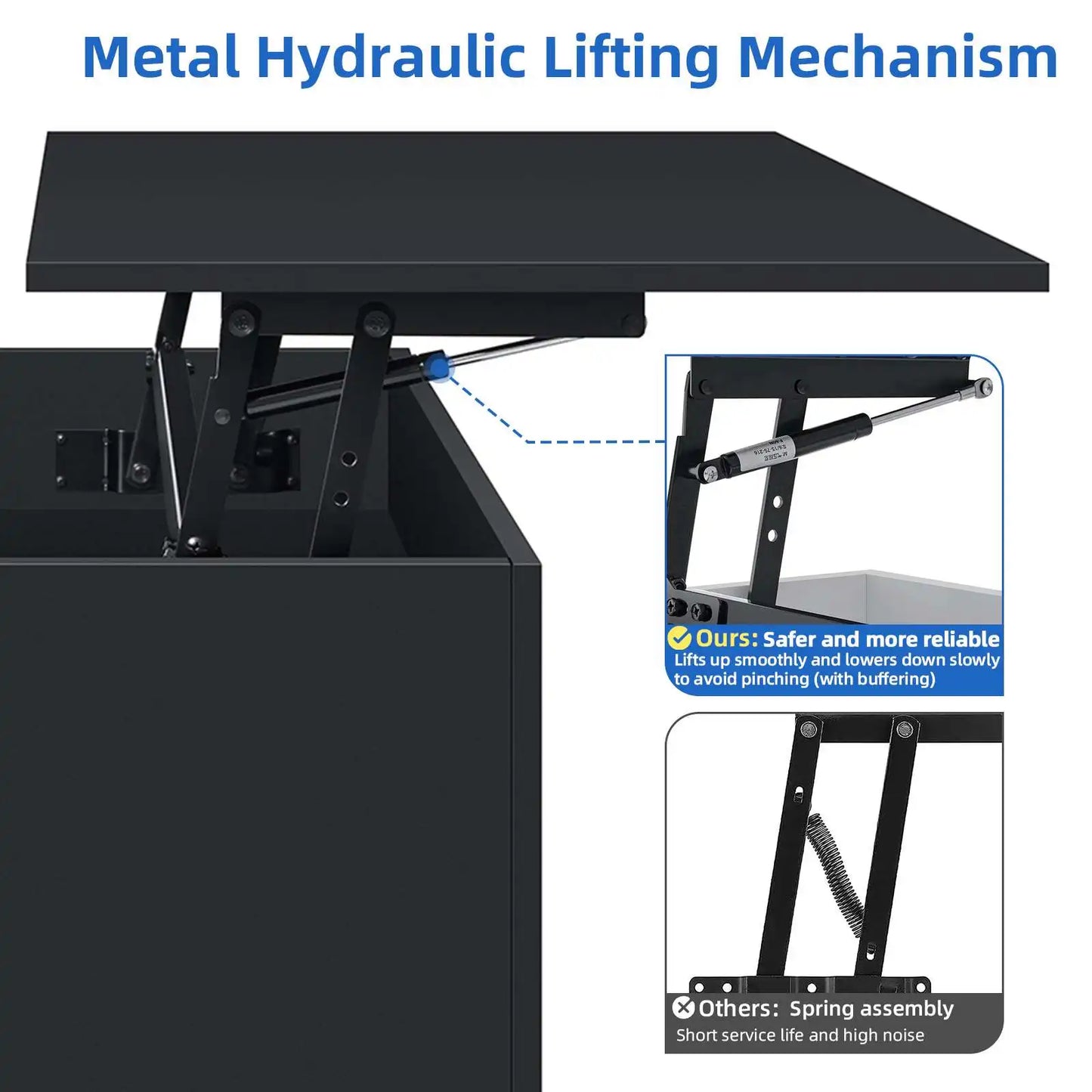 Top Lift Coffee Table with RGB LED Light High Gloss Surface Hidden Storage Compartment and Drawer Height Adjustable Tea Tables