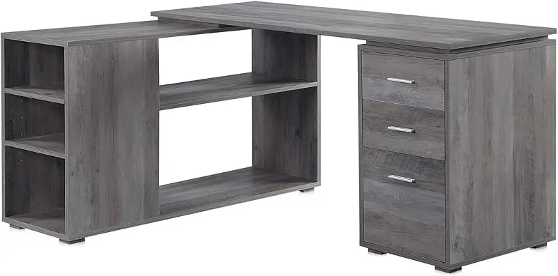YXI L Shaped Computer Desk, 60” Study Writing Table Home Office Desk Morden Corner Workstation Setup with Shelves and 3 , CU