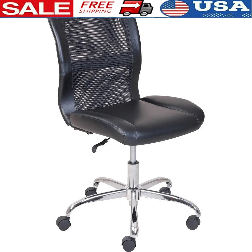 Mid-Back Vinyl Mesh Office Chair with Padded Seat and Back Durable Metal Base Easy Rolling Casters Computer Desk Gaming Table