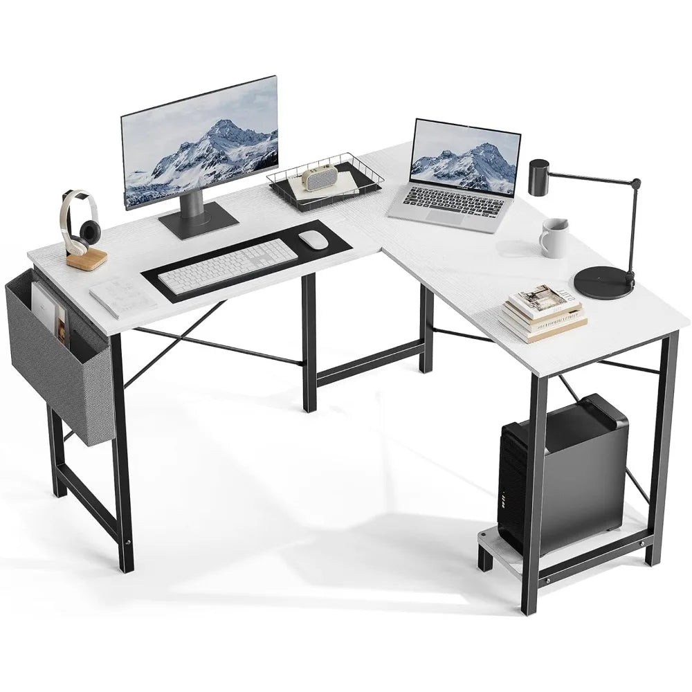 L Shaped Desk Computer Gaming Corner Table 50 Inch Home Office Writing Student Work PC Workstation with Side Storage Bag CPU St