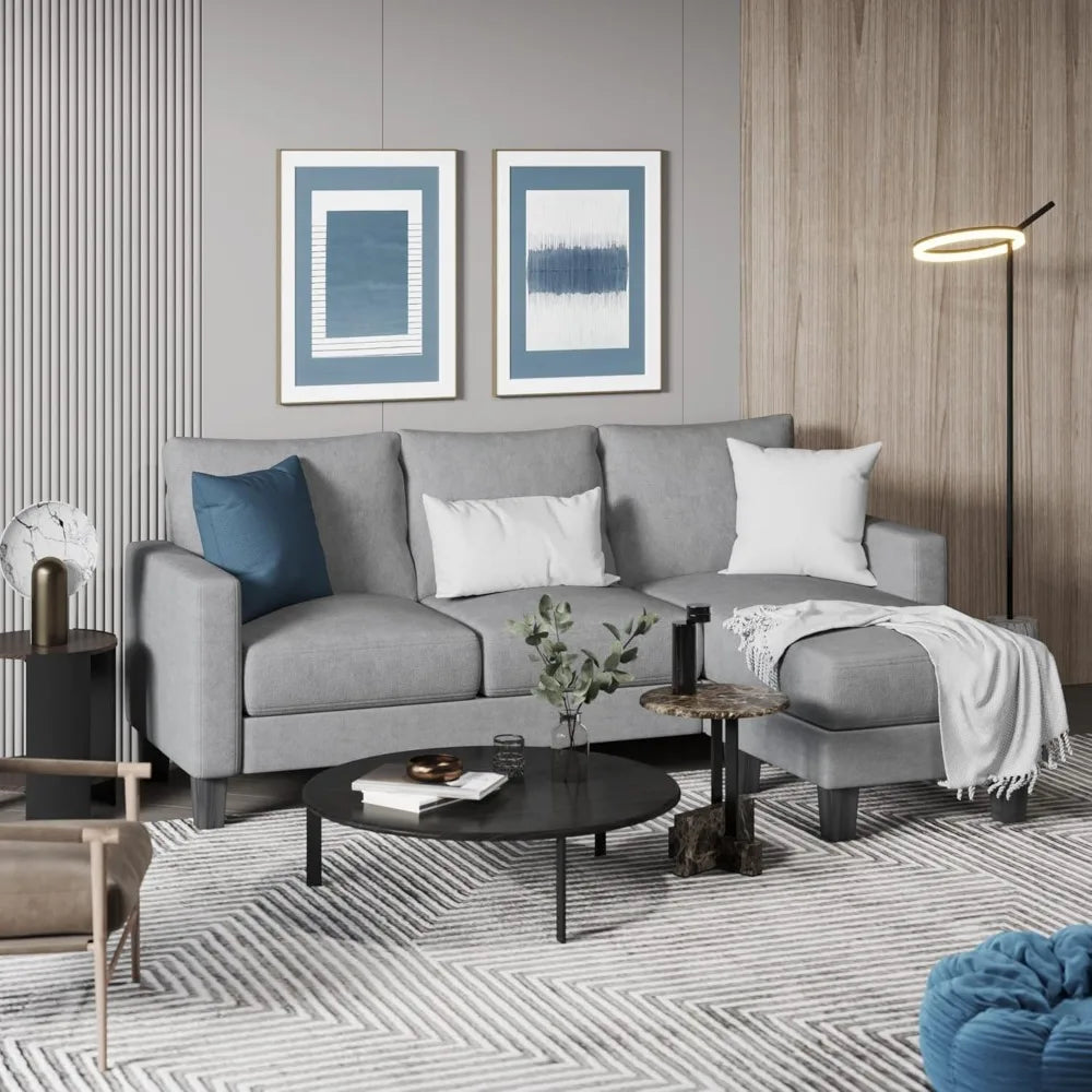 Convertible Sectional 3 L-Shaped Couch Soft Seat with Modern Linen Fabric