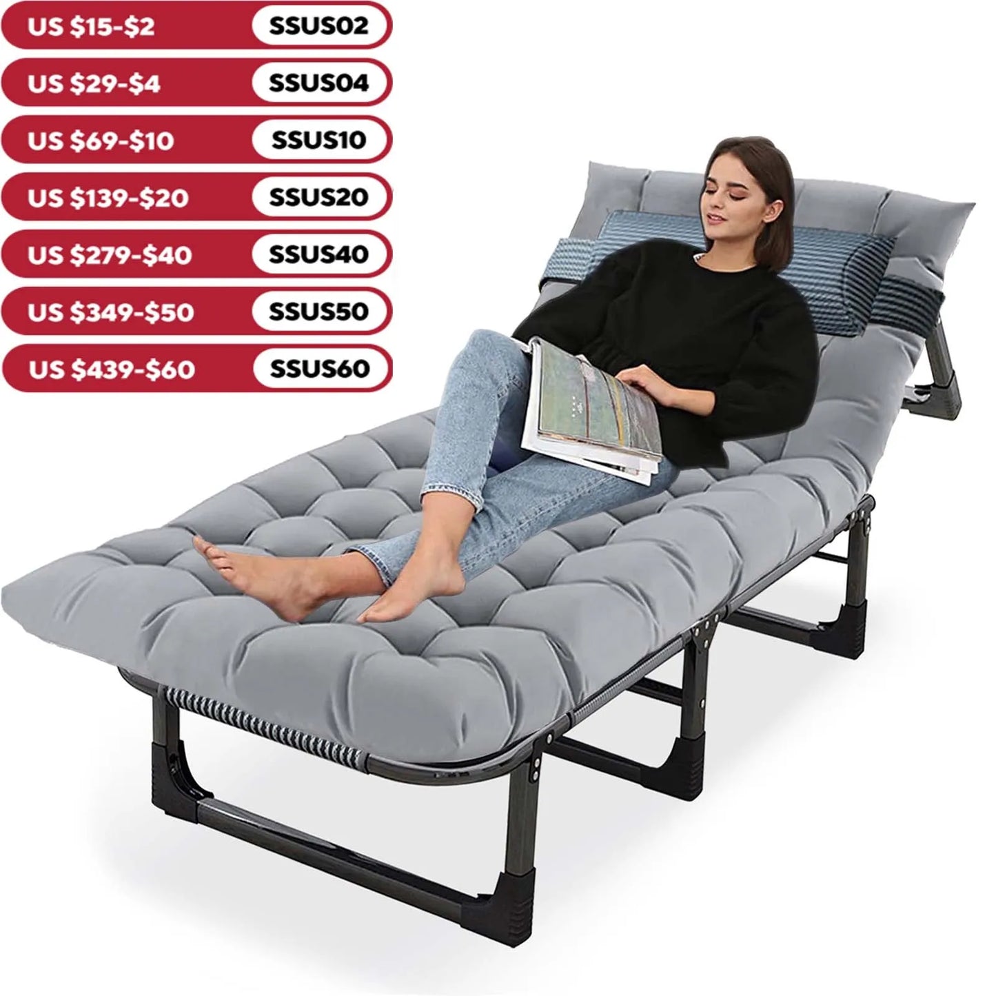 Cot Chair with Mattress, 4-Position Folding
