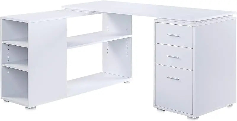 YXI L Shaped Computer Desk, 60” Study Writing Table Home Office Desk Morden Corner Workstation Setup with Shelves and 3 , CU