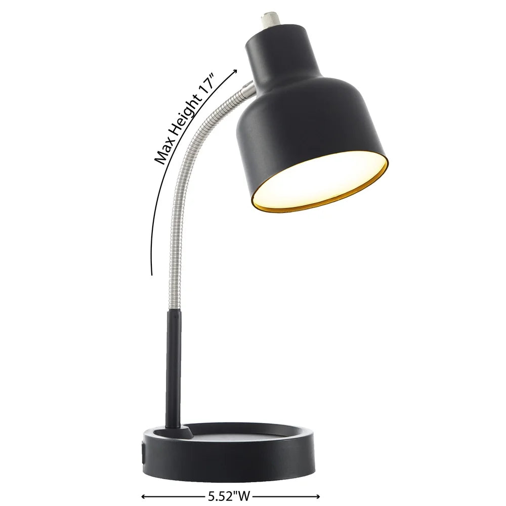 LED Desk Lamp with Integrated AC Outlet Catch-All Base Flexible Gooseneck Energy Efficient Long Lasting 12000 Hours Workspace