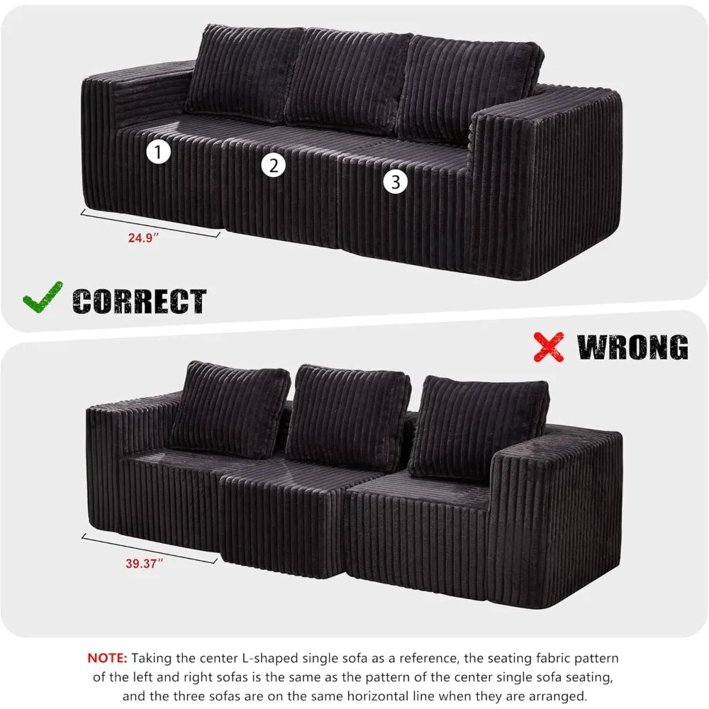 Modular Sectional Sofa 3-Seater Modular Couch with Deep Seat Memory Foam Cloud Chair with Pillows Oversized Sectional Sofa for L