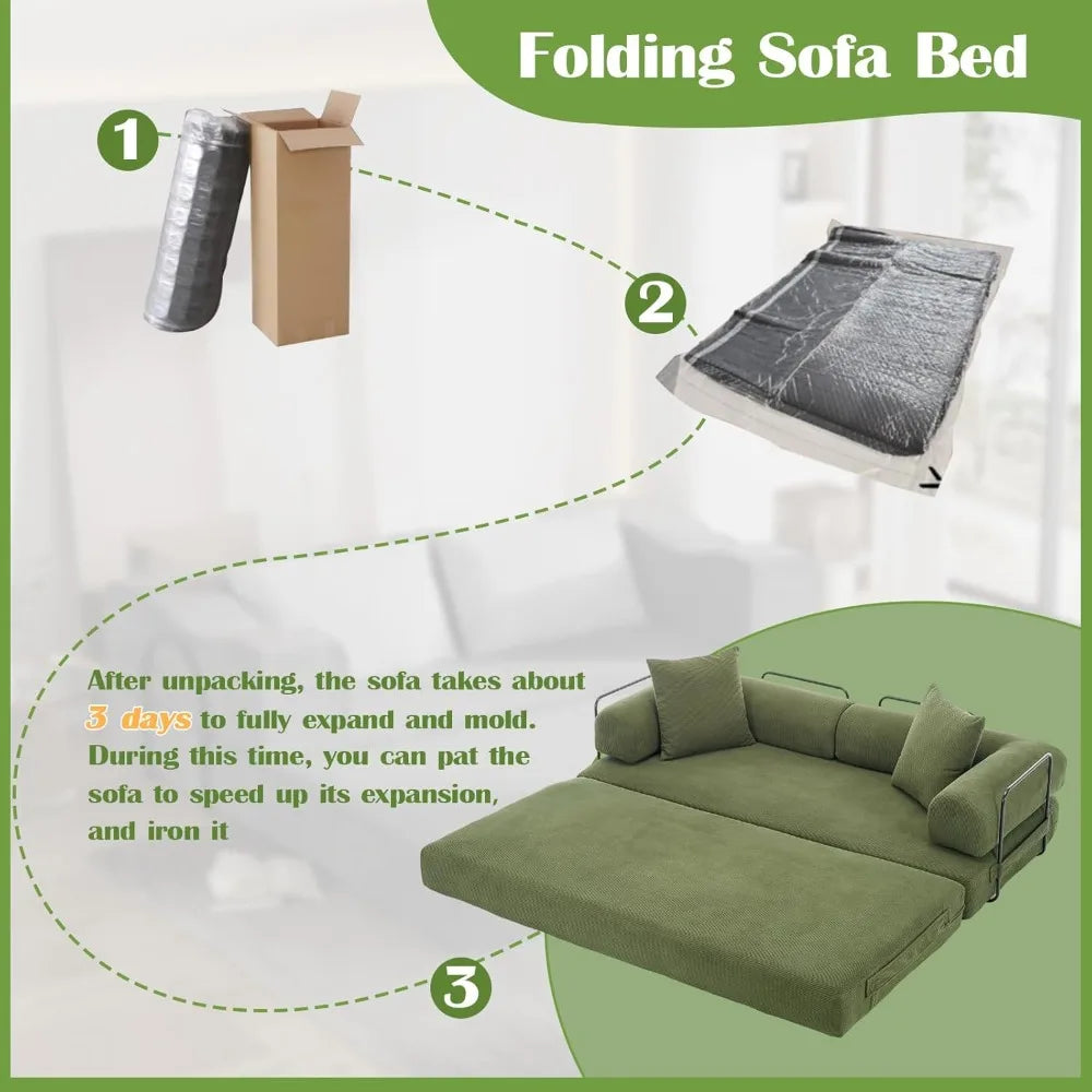 Convertible Folding Sofa Bed - Modular Floor Couch with Removable Backrest, Corduroy & Fixed-Frame