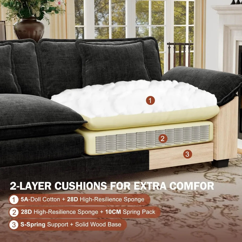 "86 Inch Modular L-Shaped Couch with Removable Ottoman, Plush 3-Seat Chenille Sofa for Modern Living Spaces"