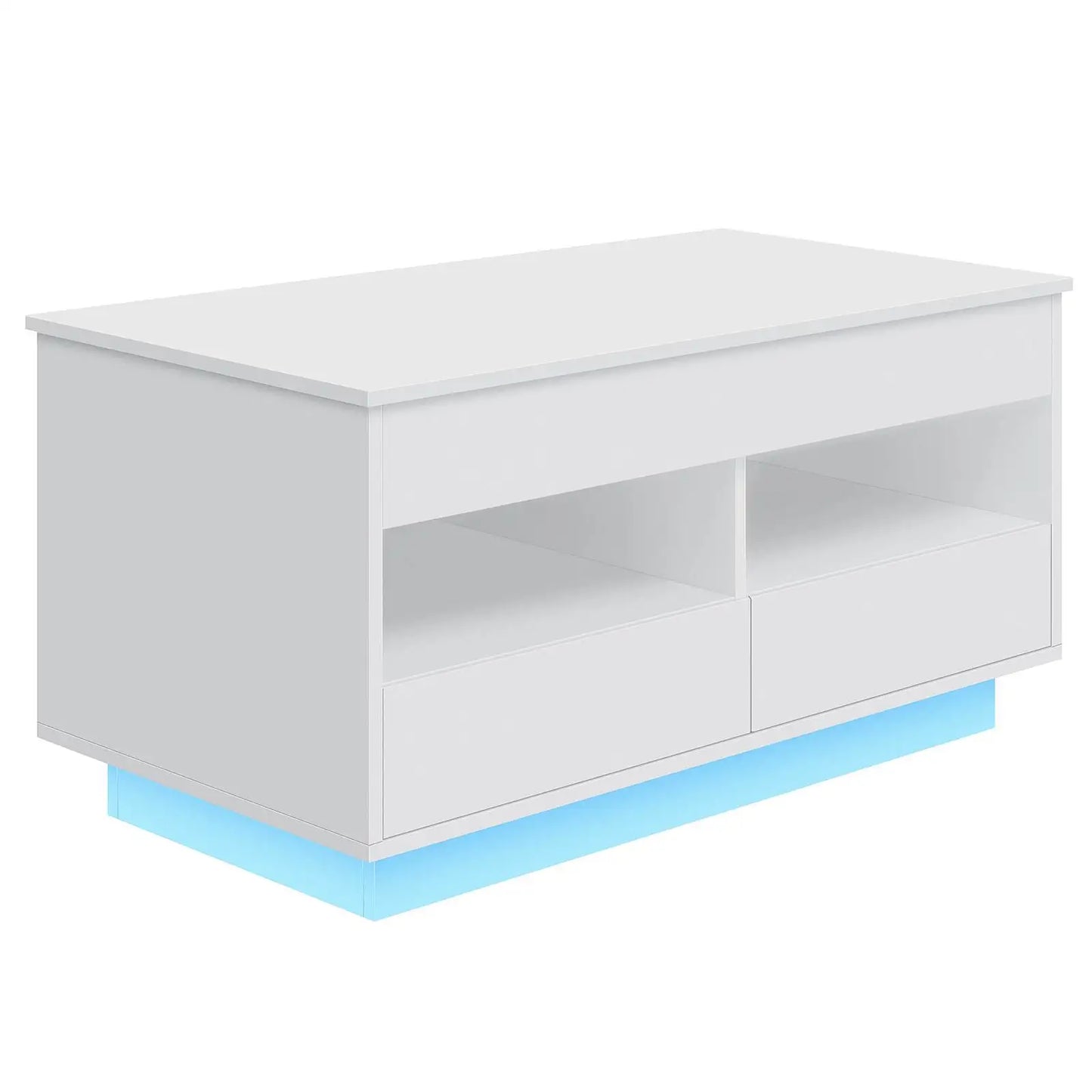 Top Lift Coffee Table with RGB LED Light High Gloss Surface Hidden Storage Compartment and Drawer Height Adjustable Tea Tables