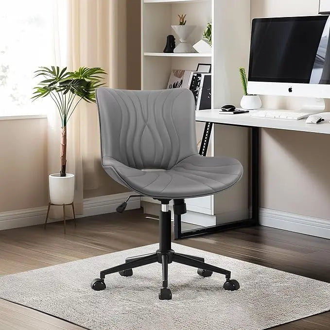 Office Chair, Armless Desk Chair with Wheels, Ergonomic Comfy Home Office Computer Task Chairs,Faux Leather Padded Cute Vanity C
