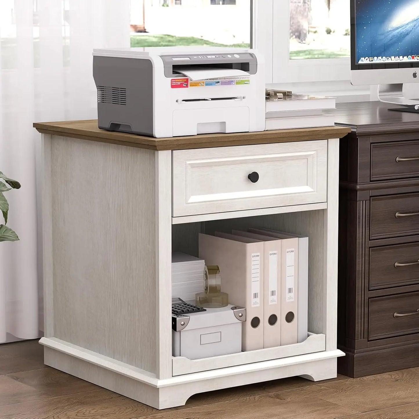 Lateral File Cabinet 3 Drawer File Cabinet with Charging Station, Wood Lateral Filing Cabinet, Printer Stand with Open Adjustabl