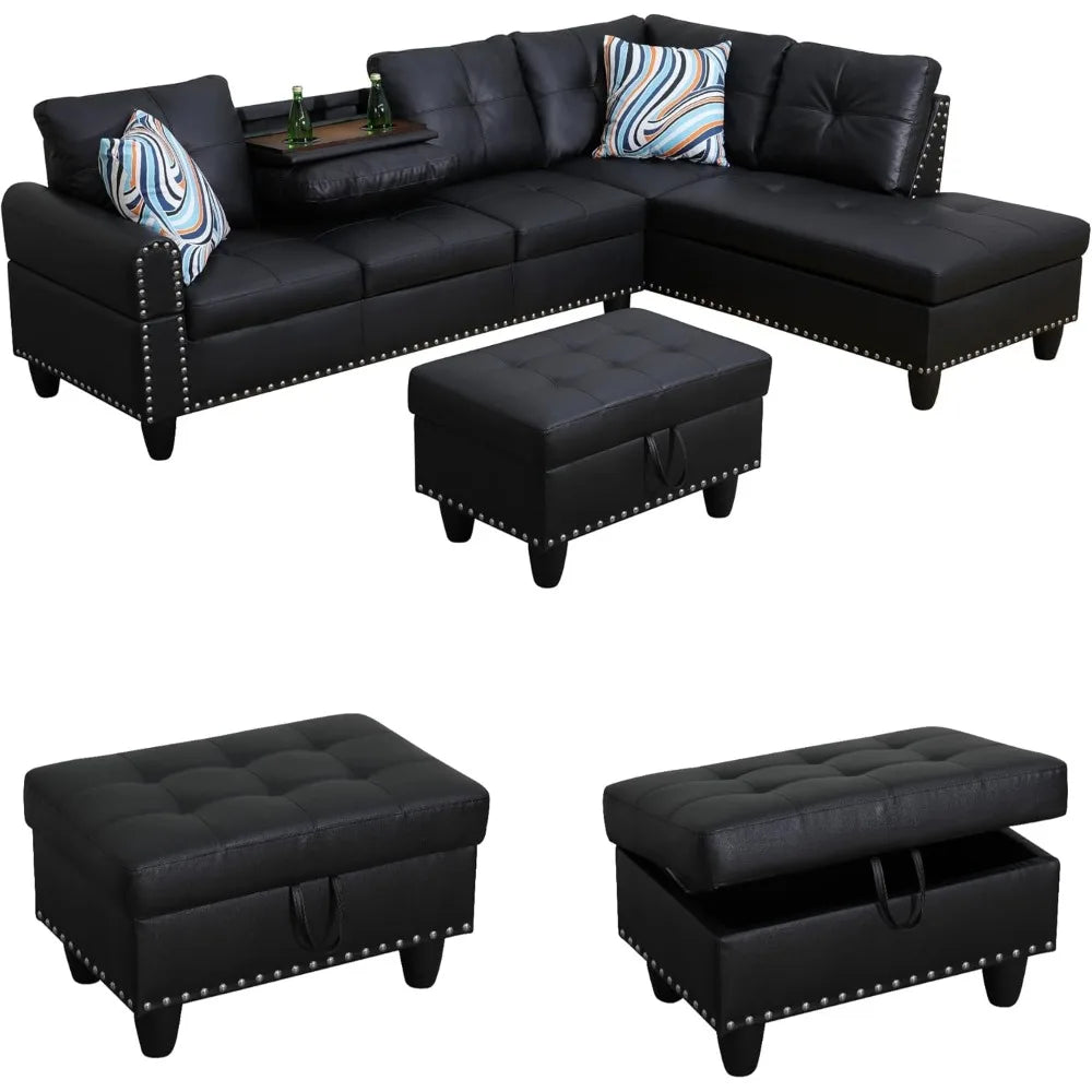 83" sofa in a box, no assembly, modern 3-seater sofa couch with 2 matching pillows & corduroy fabric & side storage pockets