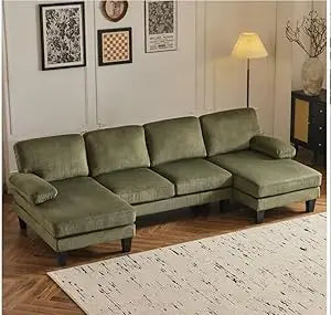 110" Sectional Couches, U Shaped Couch with Double Chaise, 4-Seat Sofa Set with Chenille Fabric
