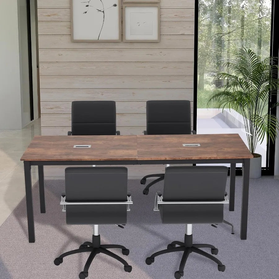 6.5FT Conference Table 78.7 inch Rectangle Meeting Semir Table for 68 People Modern Industrial Computer Desk with Spacious Des