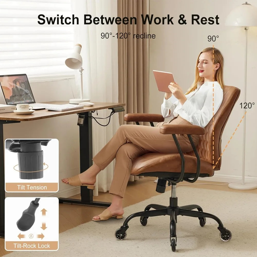 Home Office Desk Chair Office Rubber Casters Ergonomic Computer Chair with Lumbar Support Adjustable Height Rolling Swivel Execu